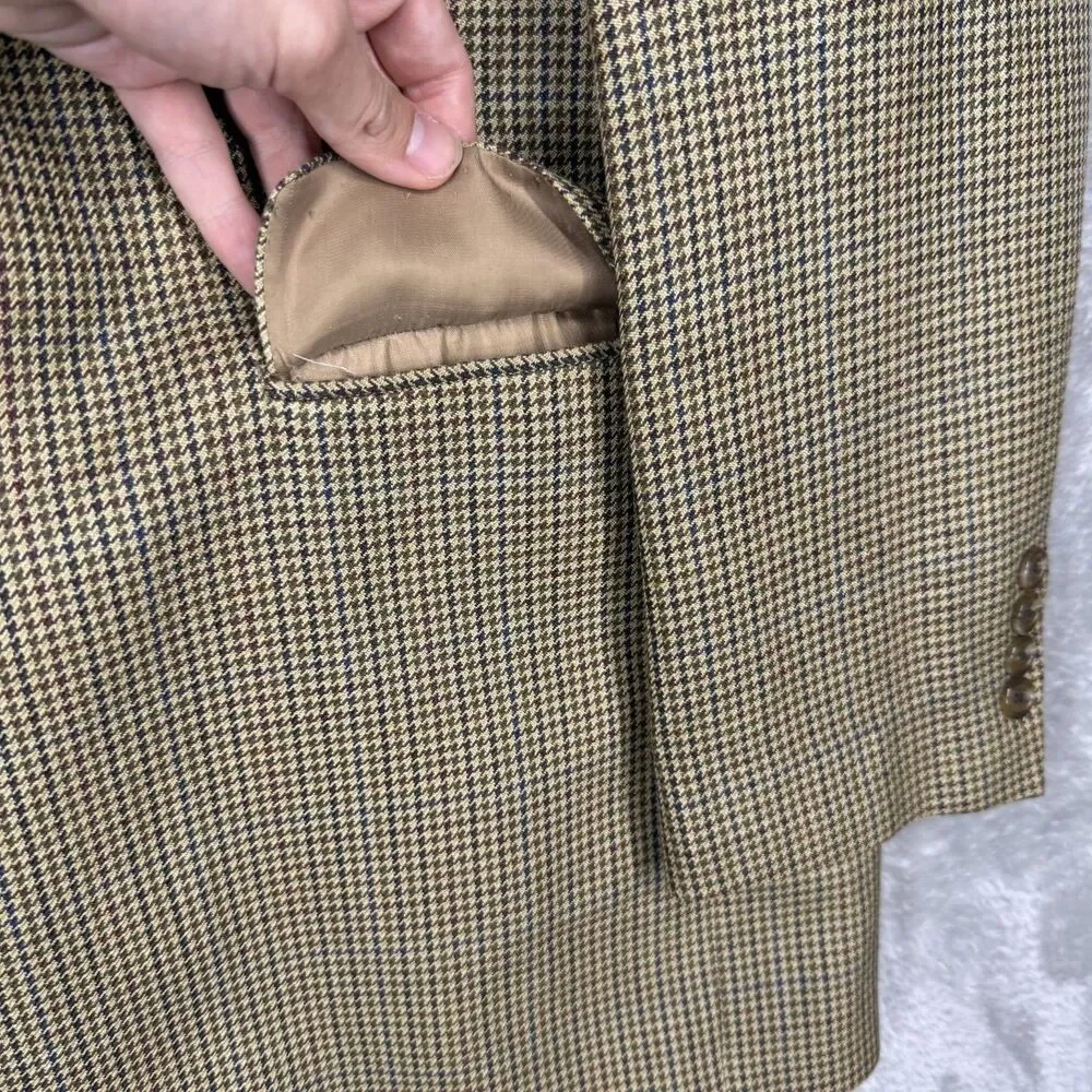 Chaps Silk Blazer Mens 42 L Regular Brown Tan Houndstooth 2 Button Single Vented